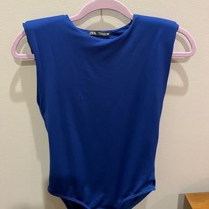 Blue Zara Tank Top Bodysuit with Shoulder Pads